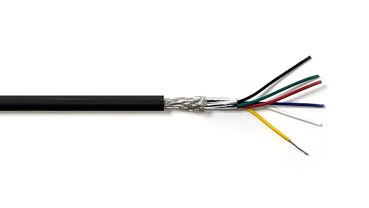KWANGIL 6C 22AWG AMSB Shielded Cable Wire (UL2464) - Highly Flexible Str TC, PVC Ins, OS+TC BRD, PVC JKT for CNC Machine, Stepper Motor, VFD Spindle (Matte Black 50FT)