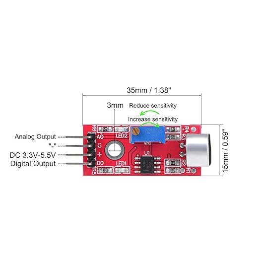DAOKI 5PCS Microphone Sound Sensor Module AVR PIC High Sensitivity Voice Detection for Arduino with Dupont Cable