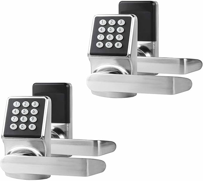 Keypad Door Lock with Handle, Digital Door Lock with Keypad Set,Keyless Entry Door Locks with Handle-IC Card and Anti-peep Password- Brushed Nickel-2PACKset
