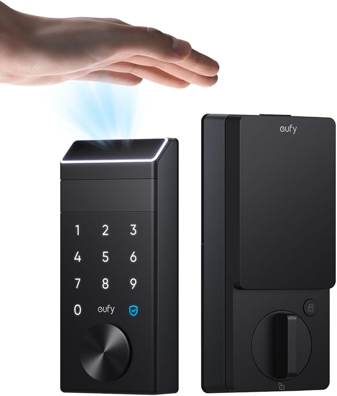 eufy FamiLock E34 Smart Lock with Palm Vein Recognition - Keyless Entry Door Lock for Front Door, Wi-Fi Keypad Deadbolt, ANSI/BHMA Grade 1, Auto Lock, Voice Control, IP65 Waterproof, No Monthly Fee