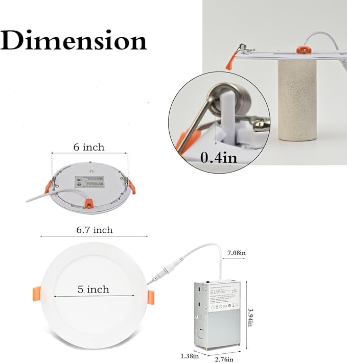 MKUJOO 96 Pack 6 Inch Ultra-Thin LED Recessed Ceiling Light with Junction Box,panel light,Daylight, 13W,2700K/3000K/3500K/4000K/5000K Selectable Dimmable Downlight ETL&FCC&CE and Energy Star Certified