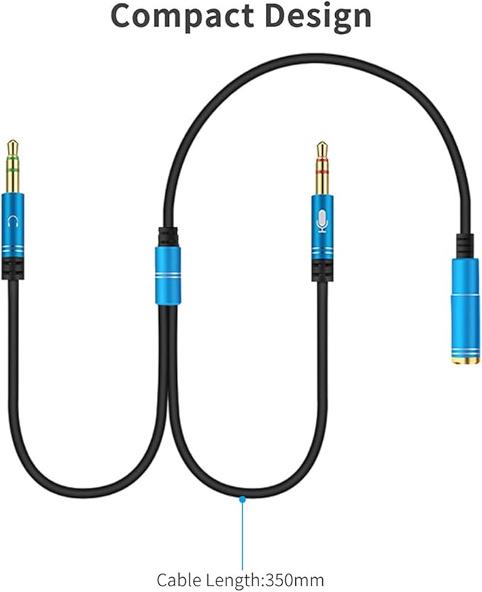 Headphone Y Cable Splitter Adapter for Computer 3.5mm Female to 2 Dual 3.5mm Male Gold-Plated Corrosion-Resistant Audio Mic Y Cable for Headset Connecting to PC，Audio Connector for PC (35CM, Silver)