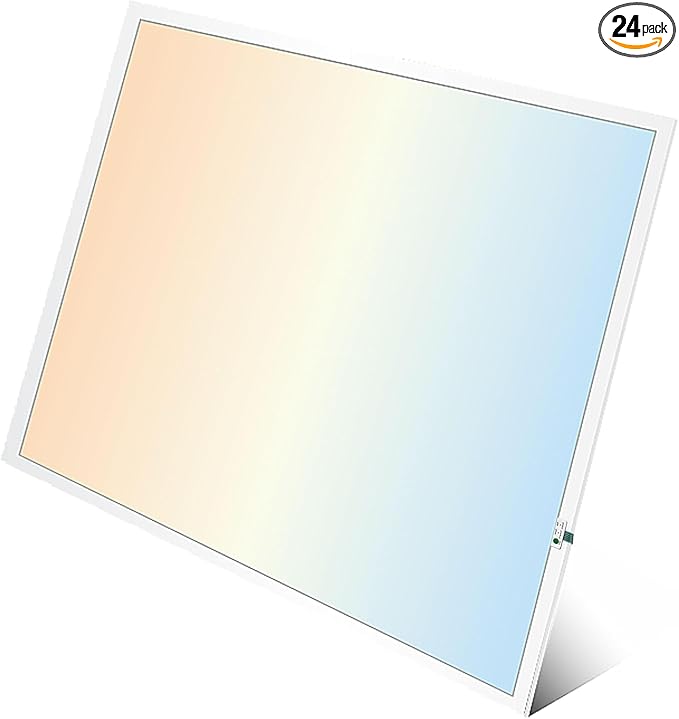 2X2 LED Flat Panel Light Emergency Battery Backup, 40W-3000K/4000K/5000K, 0-10V Dimmable, 4390 Lumens, LED Drop Ceiling Light, 100-277V, DLC and UL Listed, Ultra Thin Back-Lit (24 Pack)