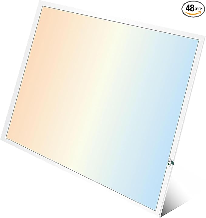 2X2 LED Flat Panel Light Emergency Battery Backup, 40W-3000K/4000K/5000K, 0-10V Dimmable, 4390 Lumens, LED Drop Ceiling Light, 100-277V, DLC and UL Listed, Ultra Thin Back-Lit (48 Pack)