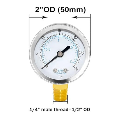 Joywayus Pressure Gauge 0 to 30 PSI Brass 1/4" Male NPT Thread Lower Mount - Image 2