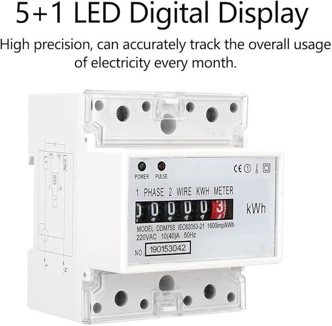 Watris Veiyi DDM75S 10-40A Single Phase KWH Meter, 4P Din Rail Energy Meter, Electric Meter, Electronic Din Rail KWh Meter, LED Electricity Power Consumption Wattmeter Energy Meter
