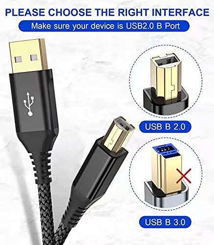 sweguard USB Printer Cable 6.6ft, Printer Cord USB 2.0 Type A Male to B Male Cable Scanner Cord High Speed Compatible with HP, Canon, Dell, Epson, Lexmark, Xerox, Samsung and More - Black