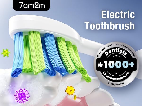 7AM2M Ultrasonic Electric Toothbrush with 6 Brush Heads for Adults&Kids, Type C Rehargeable, One Charge for 120 Days, 5 Modes&40000VPM Powered Toothbrush, 2 Minutes Built in Smart Timer (Purple)