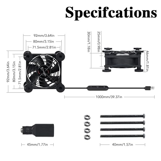 Quiet 80mm Fan with 10 Speed USB 5V DC 12V IPX5 Waterproof Cooling Fan - Image 4