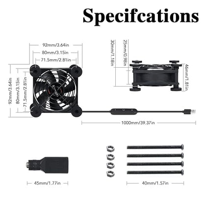 Quiet 80mm Fan with 10 Speed USB 5V DC 12V IPX5 Waterproof Cooling Fan - Image 4
