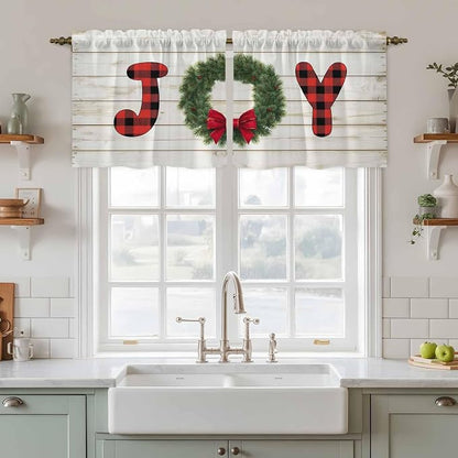 Christmas Wreaths Kitchen Tier Curtains 24 Inch Long 2 Panel Set, Rod Pocket by Unknown