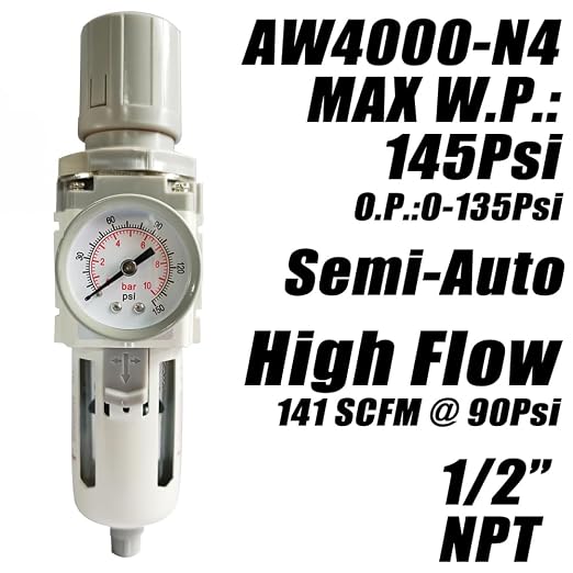 1/2" NPT Air Filter Pressure Regulator Combo Water Separator - Image 2
