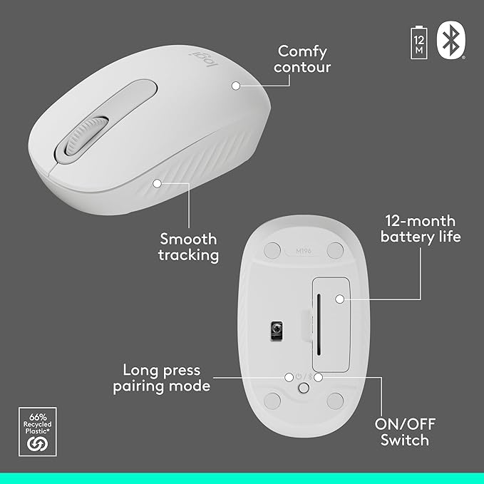 Logitech MK250 Bluetooth Wireless Mouse and Keyboard Combo: Fast & Easy Connectivity, Compact Wireless Keyboard, Ambidextrous Mouse, Durable Build - Windows/MacOS - White