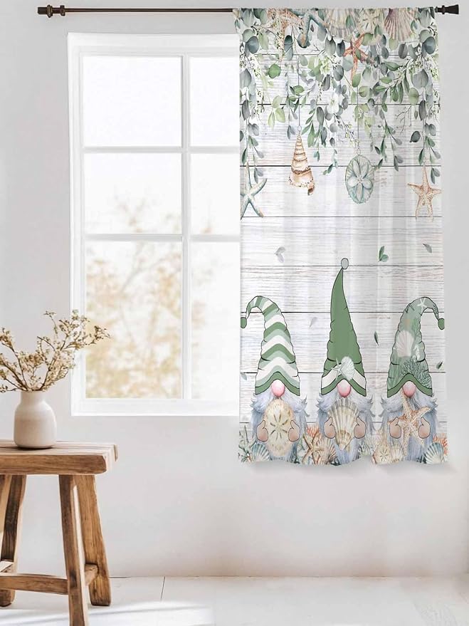 Sheer Curtains 72 Inches Long, Coastal Eucalyptus Leaf Semi Sheer Curtains - Image 3