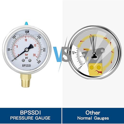 0-300 Psi Glycerin Liquid Filled Pressure Gauge, 2.5" Dial Size, 1/4" NPT Lower - Image 3