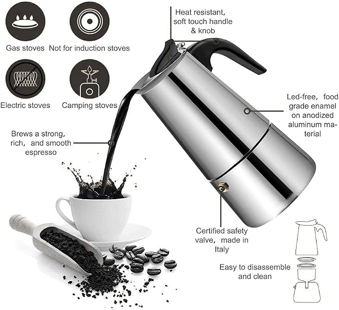 ZJchao Eagle Beak Design Moka Pot Portable Stainless Steel Coffee Maker Pot - Image 2