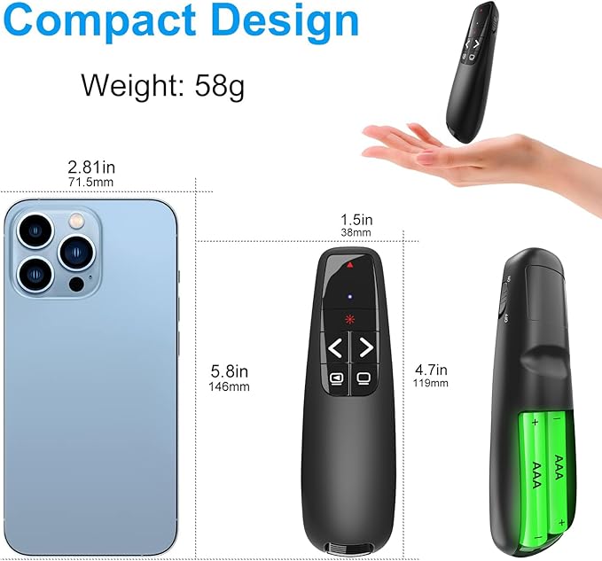 (2 Units) Wireless Presenter Remote, Clicker for Laptop PowerPoint Presentations Pointer, RF Computer Clicker for Presentations Remote, Slideshow/Smartboard/College/Classroom/PPT Clicker