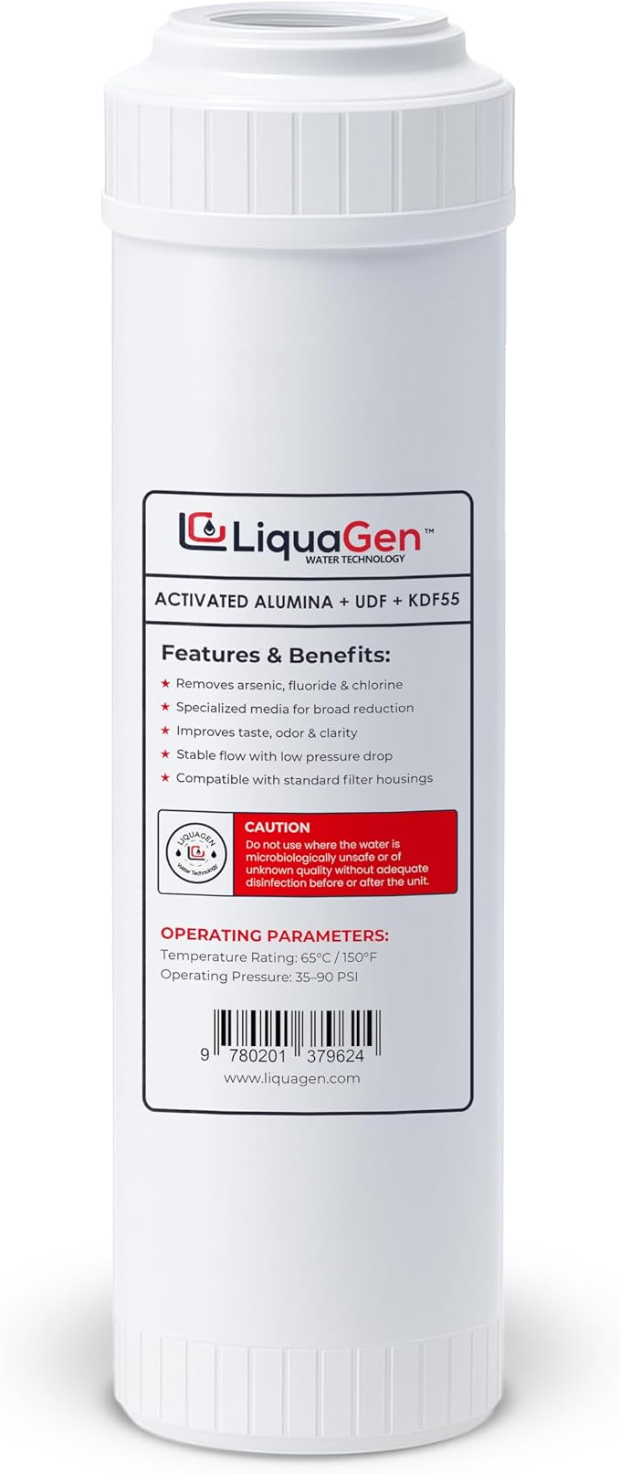 LiquaGen Activated Alumina + Carbon + KDF-55 Replacement Water Filter Cartridge by LiquaGen