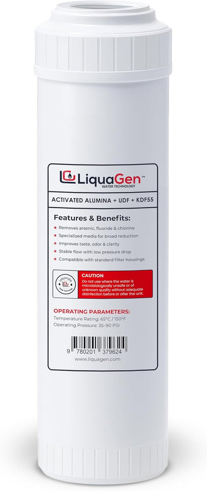 LiquaGen Activated Alumina + Carbon + KDF-55 Replacement Water Filter Cartridge by LiquaGen