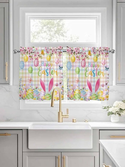 Happy Easter Half Window Curtains 24 Inches Long, Spring Bunny Colorful Eggs - Image 3
