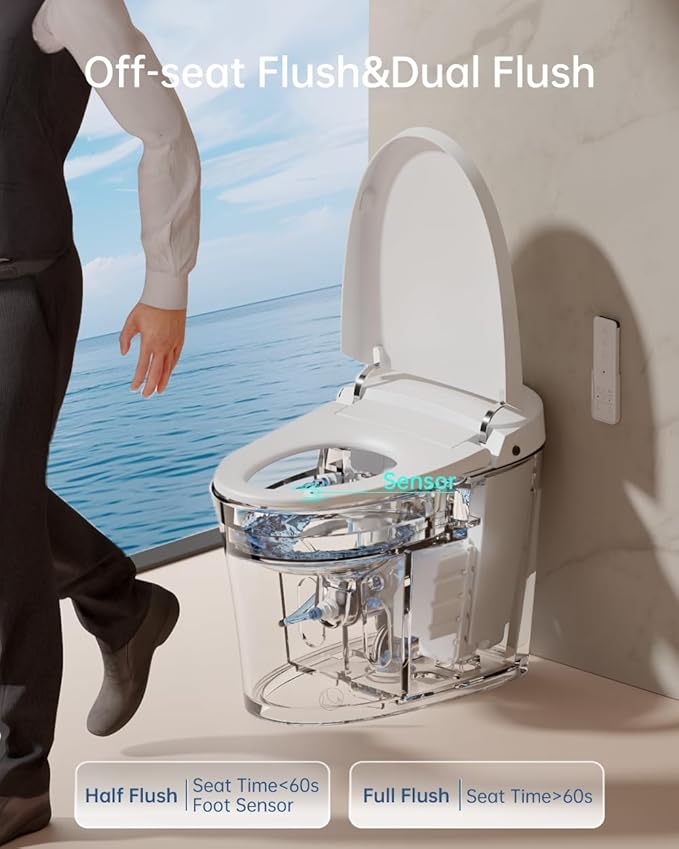 EPLO Smart Toilet Bidet with Tank,Foam Shield,Blackout Flush,Dual Auto Flush,Heated Seat,Air Dryer,Modern Elongated Japanese One Piece Bidet for Bathrooms E18