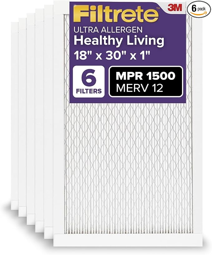 Filtrete 18x30x1 AC Furnace Air Filter, MERV 12, MPR 1500, CERTIFIED asthma & by Filtrete