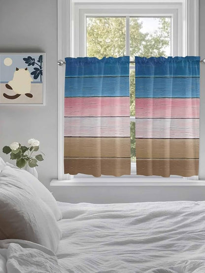 Blue Pink Brown Gradient Wood Grain Window Valance Curtains, Vintage Wood Board - Image 4