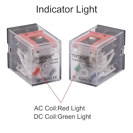 TWTADE/2PCS DC 24V Relay 10A Electromagnetic Power Coil Relay 8 Pins DPDT 2NO 2NC with Indicator Light, Socket Base & DIN Rail -YJ2N-LY