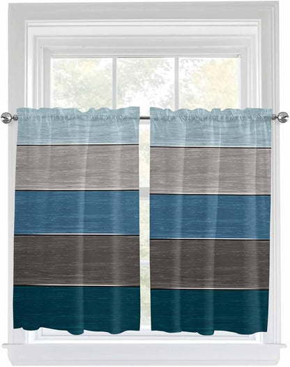 Retro Farm Blue Gray Wood Grain Window Valance Curtains, Rustic Wooden Plank - Image 9
