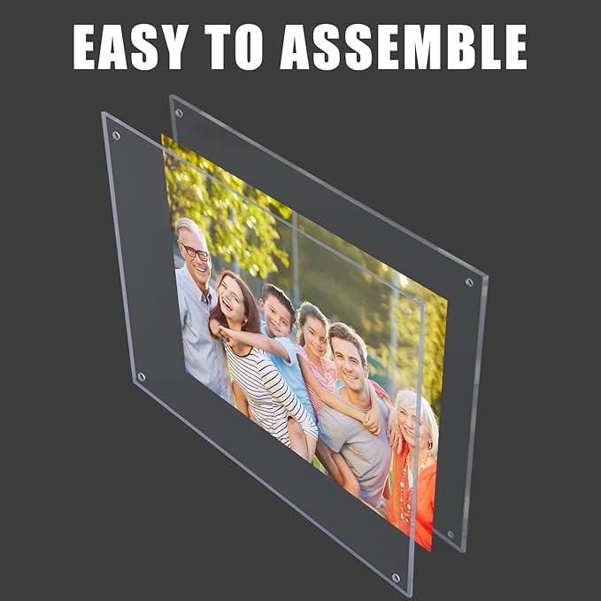 Kalami 8.5x11 Acrylic Wall Mount Picture Frame Self Adhesive, No Drill Floating Frameless Clear Photo Frame for Artwork Diploma Certificate or A4 Letter Size Document Display-Full Frame is 10x13