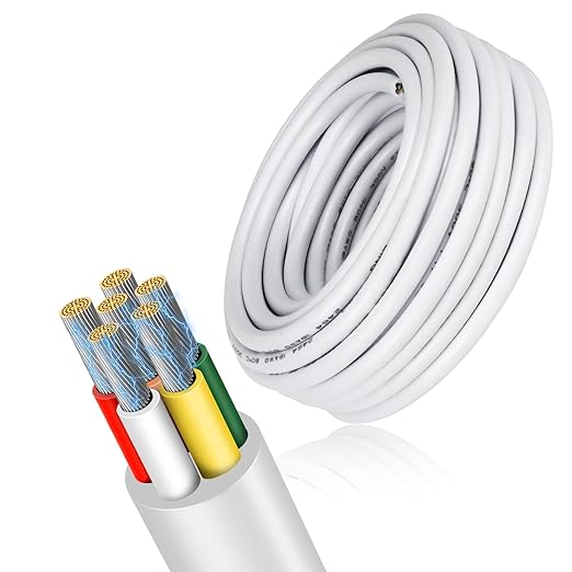 22 Gauge 6 Conductor Electrical Wire, 16.4 FT Low Voltage 22/6 Tinned Copper Stranded 6 Wire Cable, 22 AWG White Flexible Extension Cord for Sprinkler, Thermostat, Speaker, Irrigation, Automotive