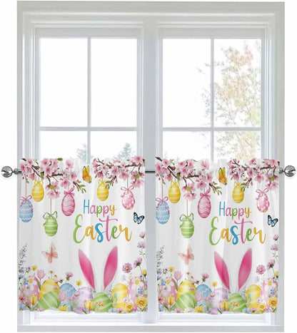 Happy Easter Half Window Curtain 36 Inches Long, Spring Watercolor Bunny Eggs by Unknown