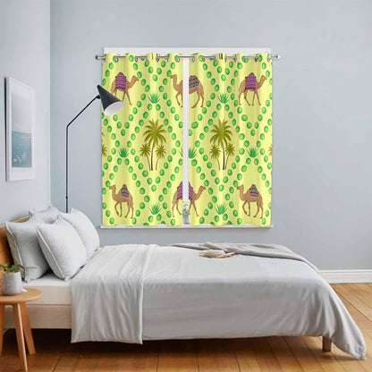 2 Panel Kitchen Cafe Curtains, Desert Sand Camels Sunlight Filtering Nature Air - Image 4
