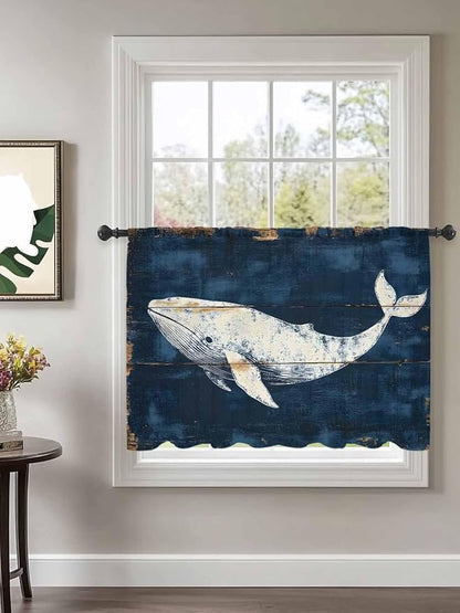 Sheer Curtains 45 Inch Length, Ocean Whale Blue Semi Sheer Curtains Light - Image 2