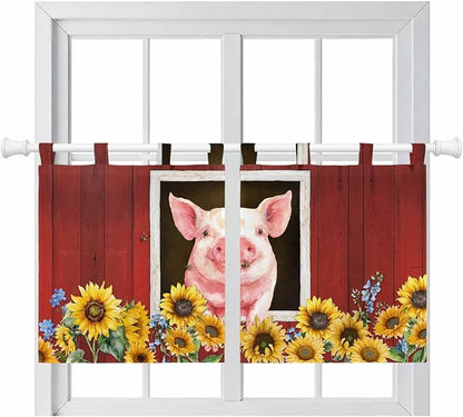 Pigs Sunflowers Kitchen Curtains 36 Inch Length, Small Window Curtains Tab Top by Unknown