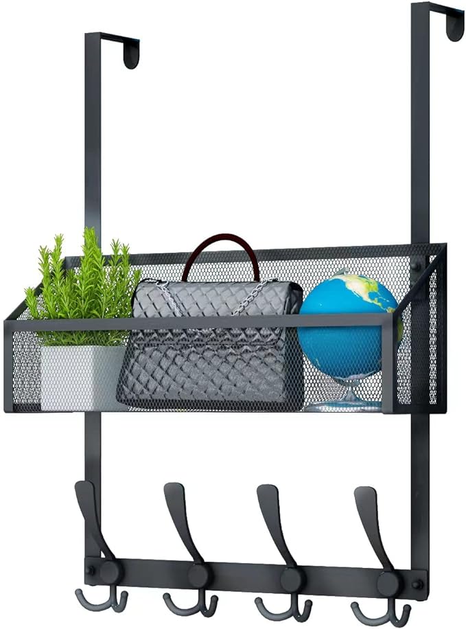 Kaiferty Over The Door Hooks Organizer, Coat Rack Over The Door Storage Hanger Towel Rack, Back of Door Storage Organizer for Bathroom,Bedroom,Kitchen,Office (Black, 2-Tier)