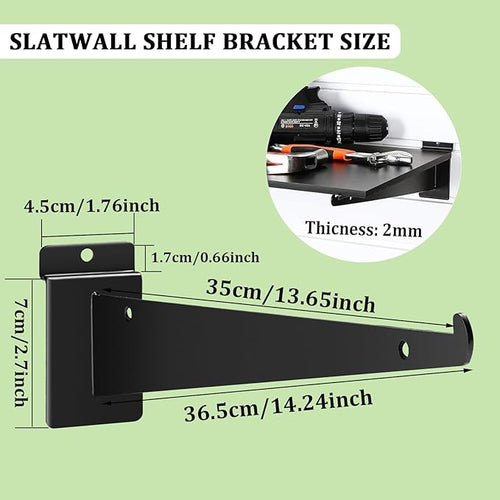 24Pcs Slatwall Shelf Bracket 14 inch, Heavy Duty Slatwall Knife Shelf Bracket, Metal Shelf Brackets for Slat Wall, Black Slatwall Accessories with Lip for Slatwall Panels Shelf Display Home Commercial