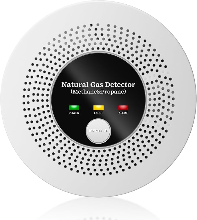 Natural Gas Detector Alarm - 10s Methane/Propane Leak Alert CH4 Gas with 85dB Siren & LED Flash, Battery-Powered Gas Monitor for Home Kitchen RV Safety (3 Battery Included)