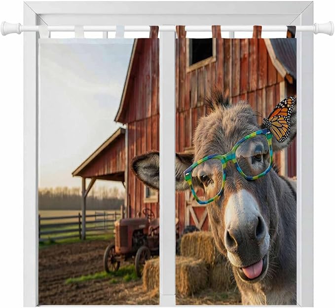 Farm Donkeys Bedroom Curtains 72 Inch Length, Window Curtains Tab Top, by Unknown