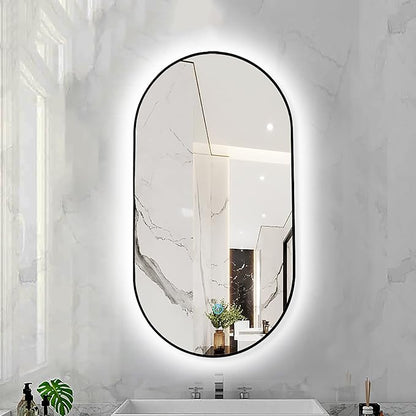 Oval LED Illuminated Bathroom Mirror, Wall-mounted Vanity Makeup Mirror by Unknown
