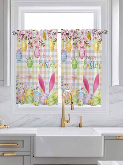 Happy Easter Kitchen Curtains 45 Inches length, Spring Bunny Colorful Eggs - Image 3
