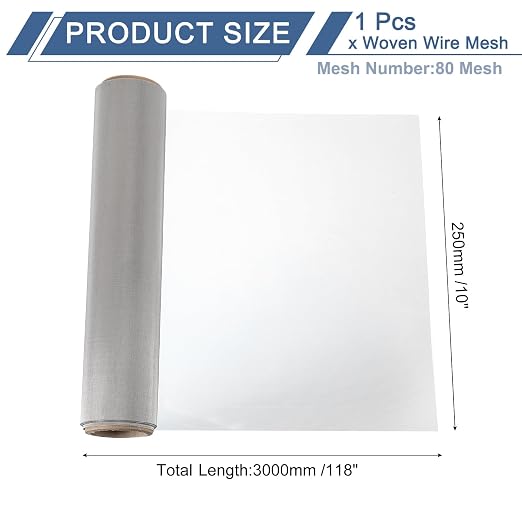 uxcell 80 Mesh 118" x 10" Woven Wire Mesh, 316 Stainless Steel Air Vent Filter - Image 2