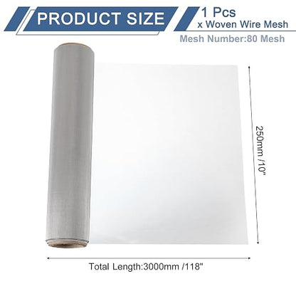 uxcell 80 Mesh 118" x 10" Woven Wire Mesh, 316 Stainless Steel Air Vent Filter - Image 2