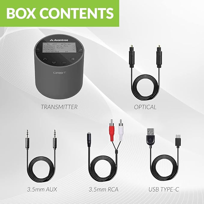 Avantree Orbit Bluetooth 5.0 Audio Transmitter for TV with 5.1 Surround Sound Passthrough Support, Class 1 Long Range, LED Display, Dual Link, 100% TV Compatibility Delivers No Lip sync Delay