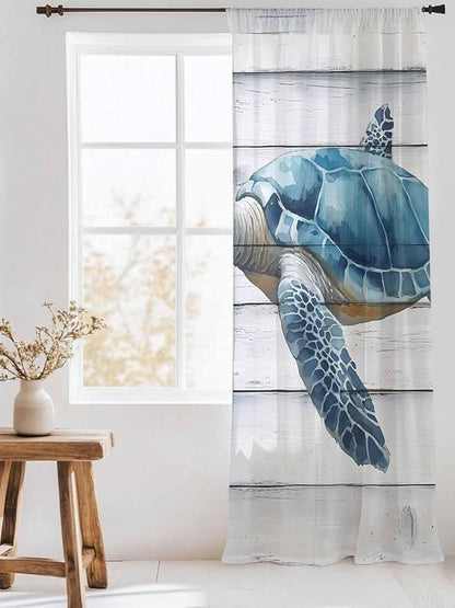 Sheer Curtains 84 Inches Long, Sea Turtle Blue Semi Sheer Curtains Light - Image 3