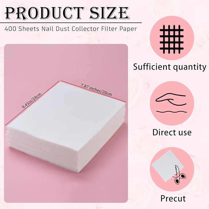 400 Sheets Nail Dust Collector Filter Paper Disposable Nail Dust Suction - Image 2