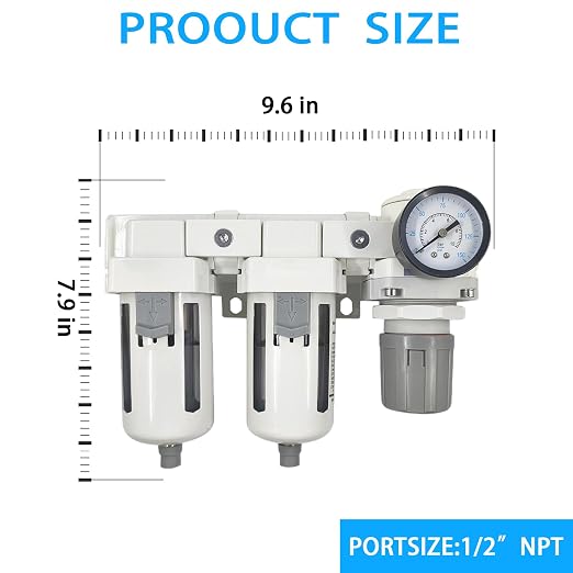 XingNEeng 1/2" NPT Compressed Air Filter Regulator Lubricator Combo, Water/Oil - Image 3