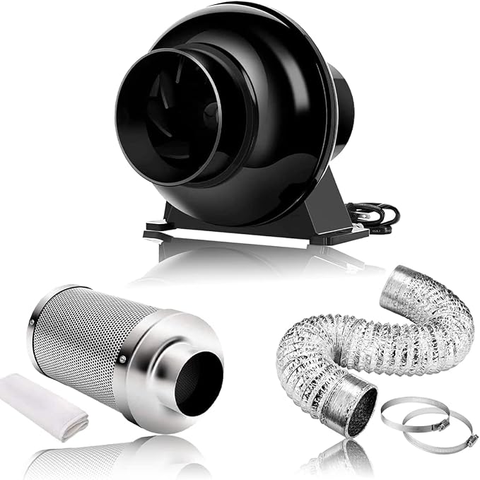 Ventilation Kit, 4 Inch Inline Fan 200 CFM Exhaust Blower, 4 Inch Carbon Fiber by WeedSalute