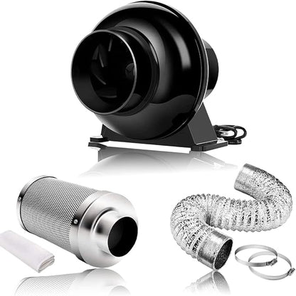 Ventilation Kit, 4 Inch Inline Fan 200 CFM Exhaust Blower, 4 Inch Carbon Fiber by WeedSalute