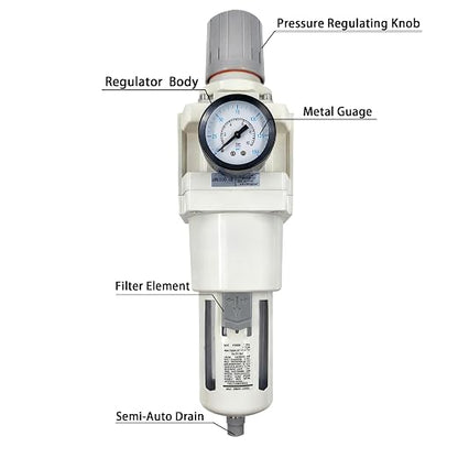 XingNEeng 1" NPT Compressed Air Filter Regulator Combo Piggyback, Water/Oil - Image 2